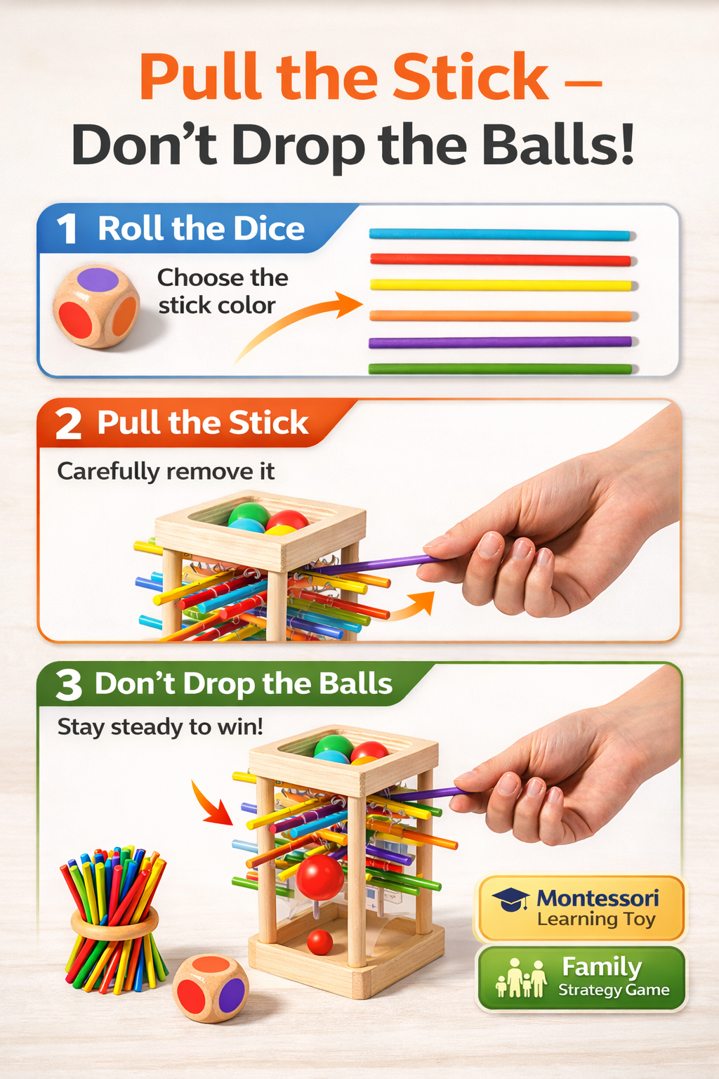Montessori Stick Drop Game – Wooden Learning Toy
