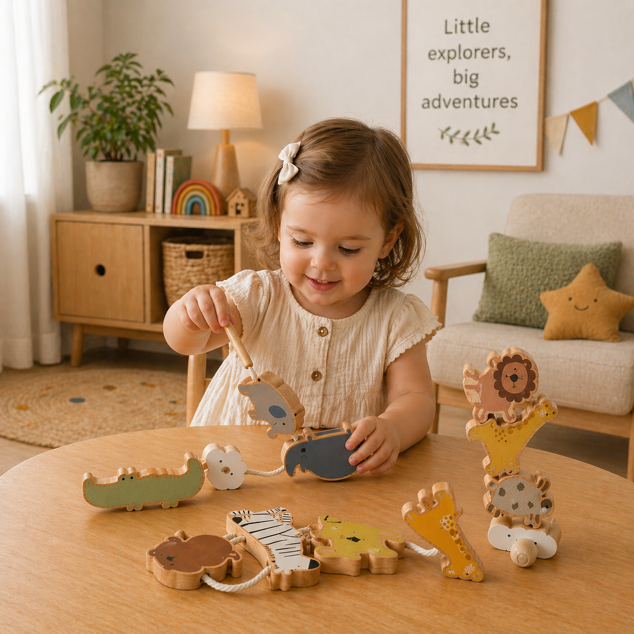 Montessori Wooden Animal Threading Toy for Toddlers