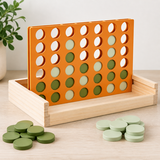 Wooden Four in a Row Strategy Game – Minimalist Family Board Game