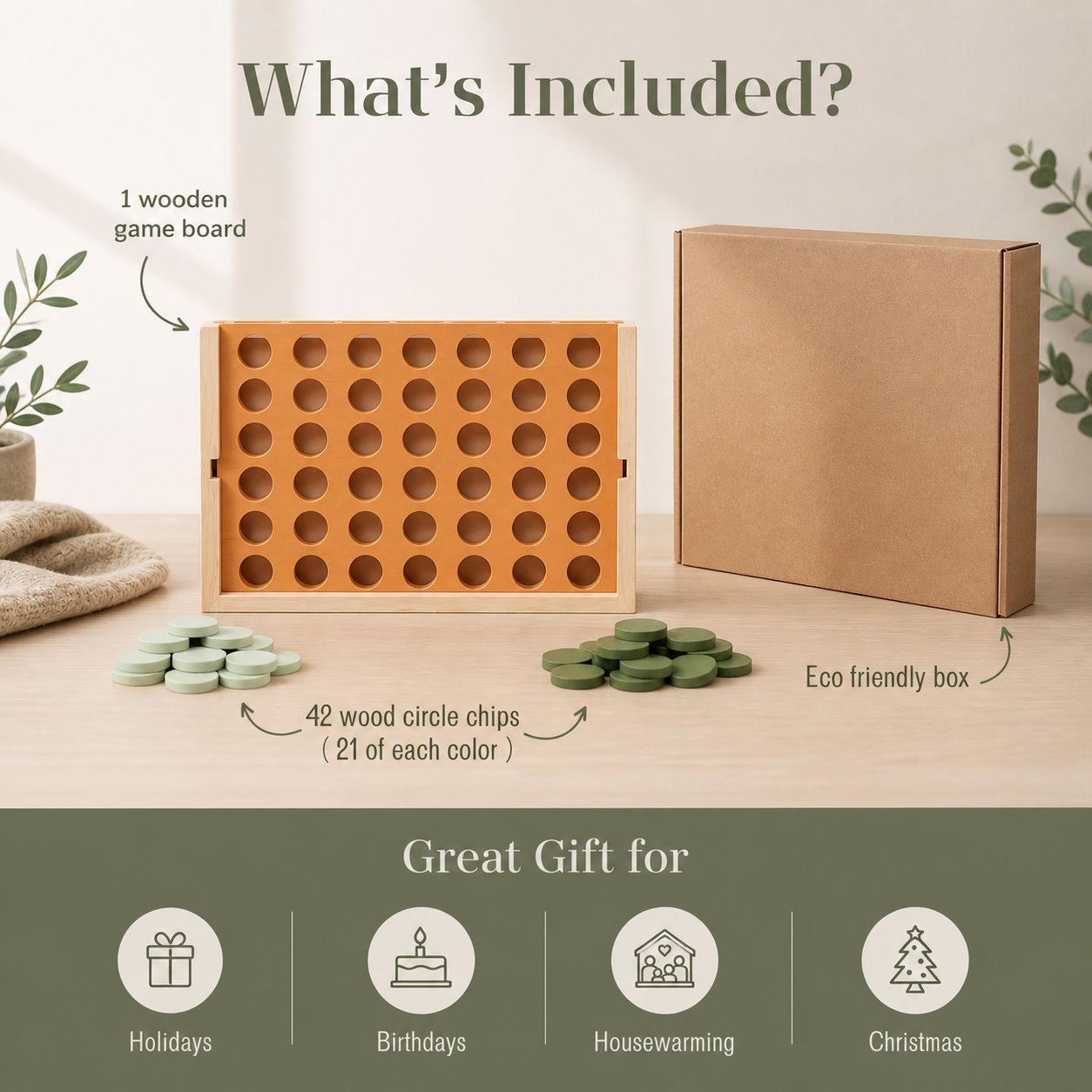 Wooden Four in a Row Strategy Game – Minimalist Family Board Game