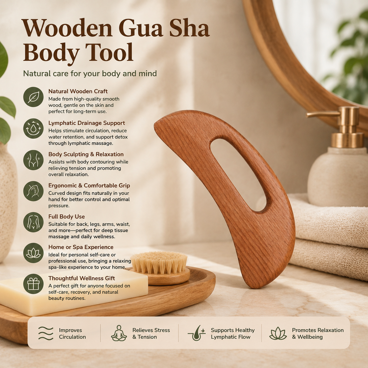 Wooden Gua Sha Body Tool – Lymphatic Drainage & Sculpting