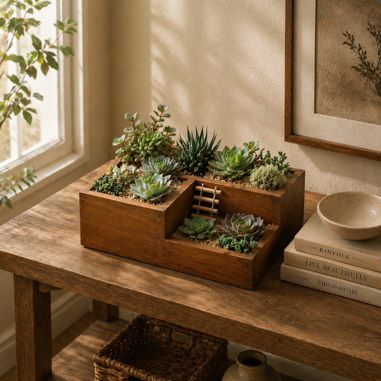 Wooden Herb Planter Box – Rustic Indoor Window Garden