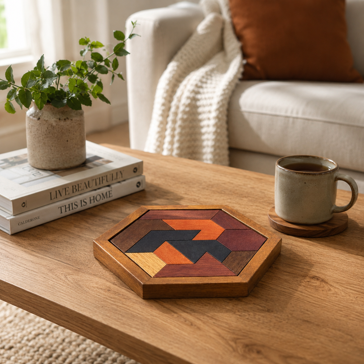 Wooden Hexagon Tangram Puzzle – Brain Teaser Challenge