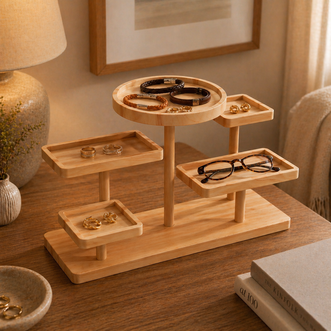 Wooden Multi-Tier Display Stand for Jewelry & Accessories