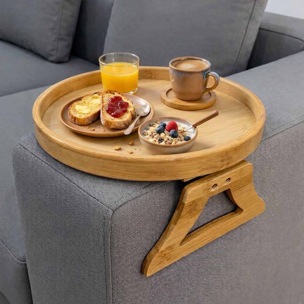 Wooden Sofa Armrest Tray Table Clip-On Side Table