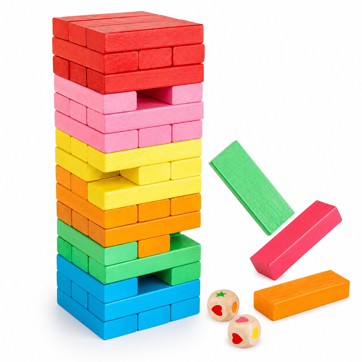 Wooden Stacking Blocks Balance Game with Dice & Storage Bag