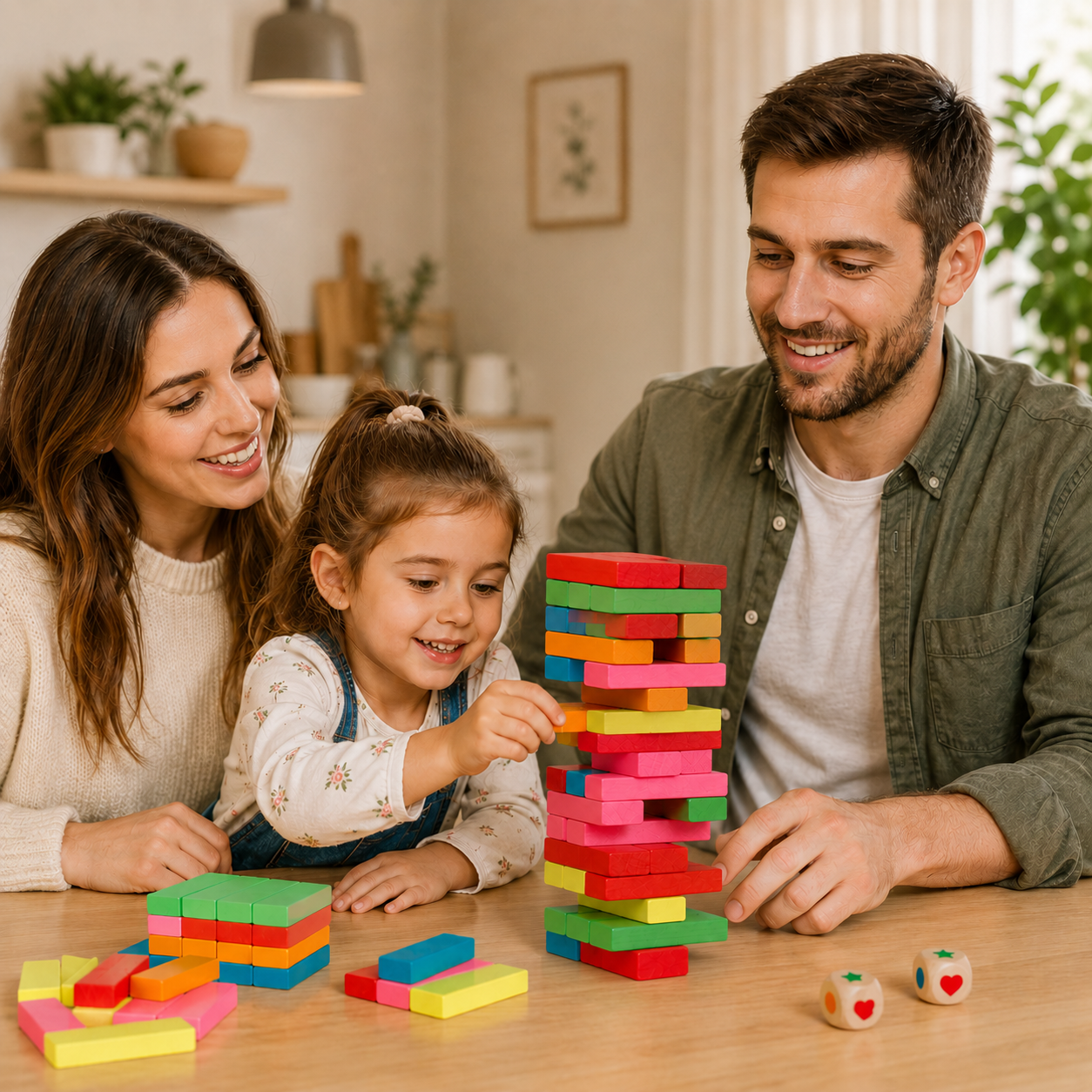 Wooden Stacking Blocks Balance Game with Dice & Storage Bag