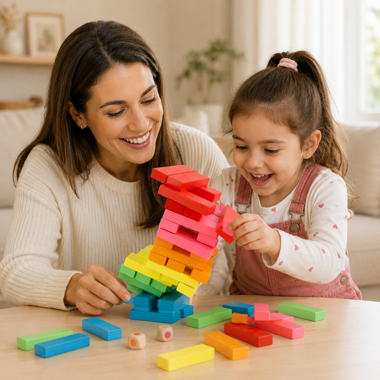 Wooden Stacking Blocks Balance Game with Dice & Storage Bag