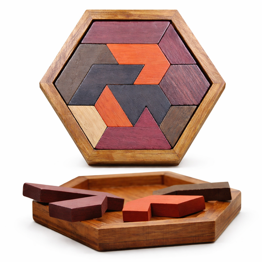Wooden Hexagon Tangram Puzzle – Brain Teaser Challenge