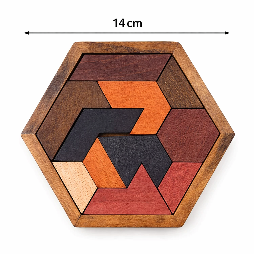 Wooden Hexagon Tangram Puzzle – Brain Teaser Challenge