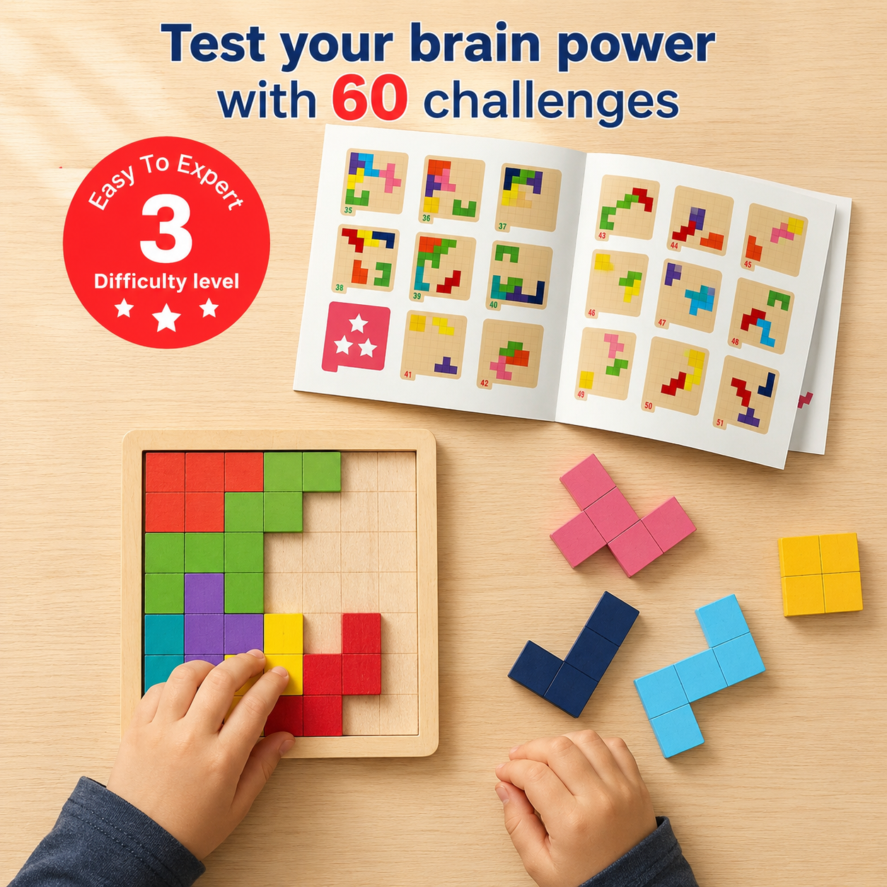 Wooden Tangram Puzzle Brain Teaser – 60 Challenge Game