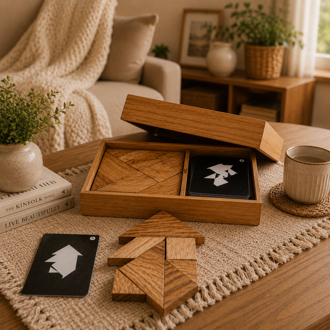 Wooden Tangram Puzzle Set with Challenge Cards