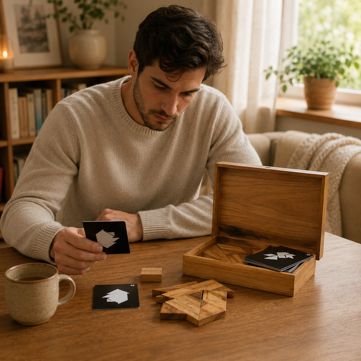 Wooden Tangram Puzzle Set with Challenge Cards