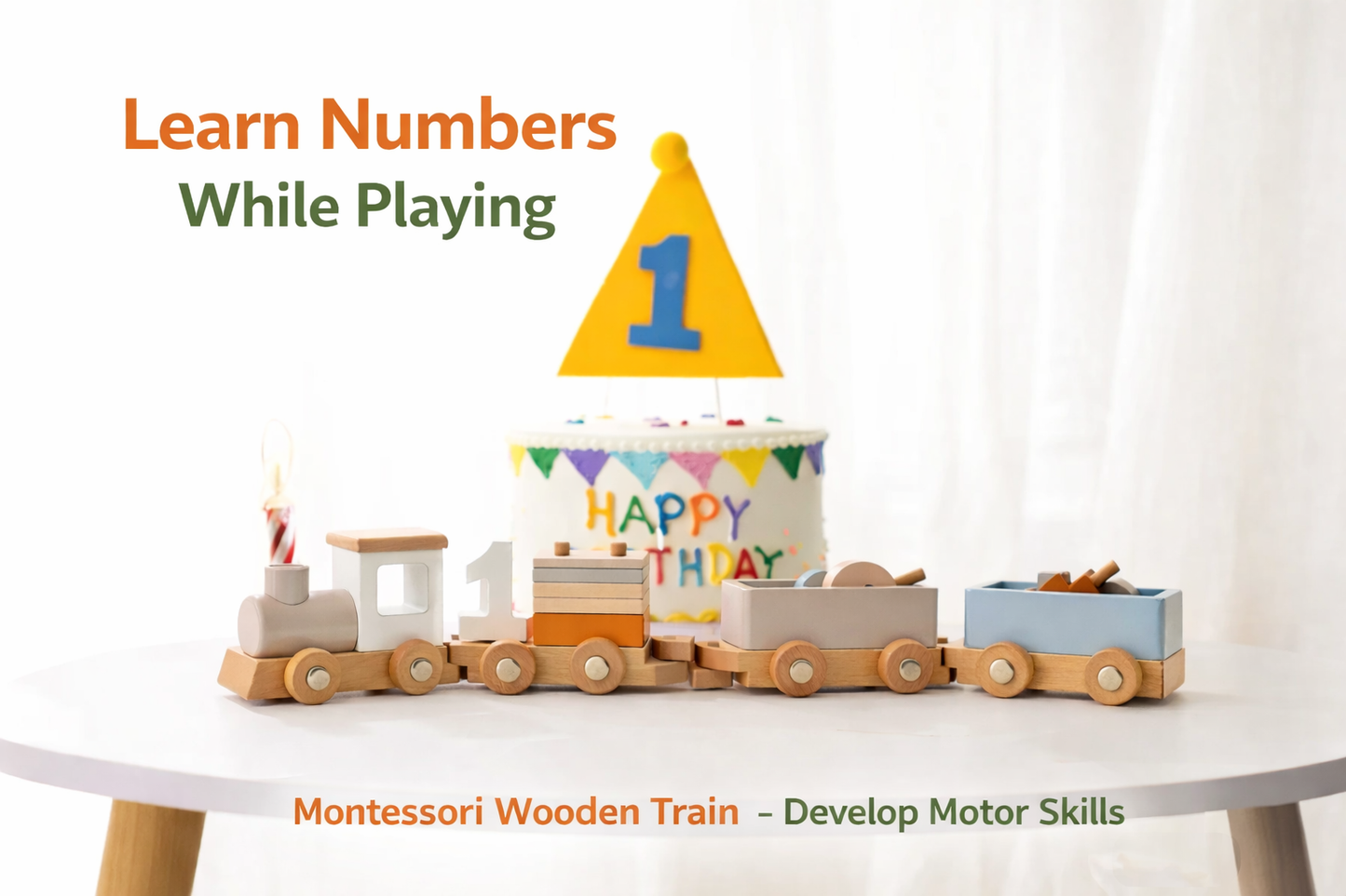 Montessori Wooden Train Set for Toddlers – Numbers & Stacking Learning Toy (12 Pieces)