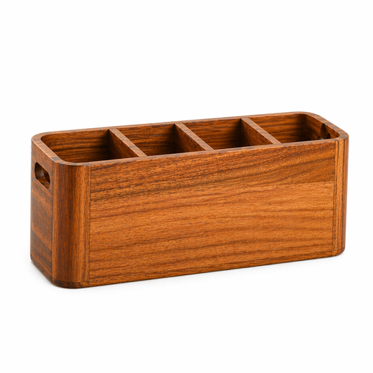Wooden Utensil Holder – 4-Compartment Kitchen Organizer