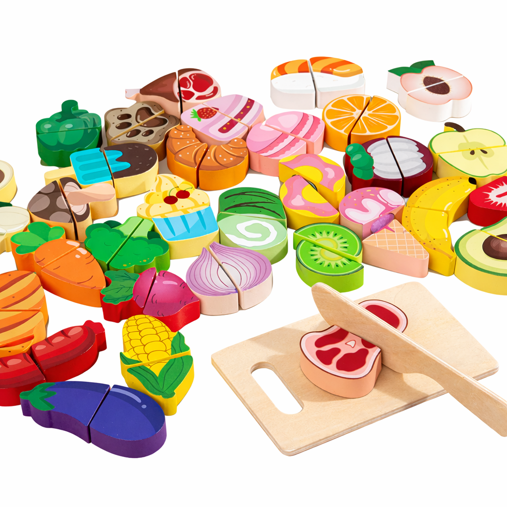 Montessori Wooden Play Food Set – Kids Kitchen Cutting Toy