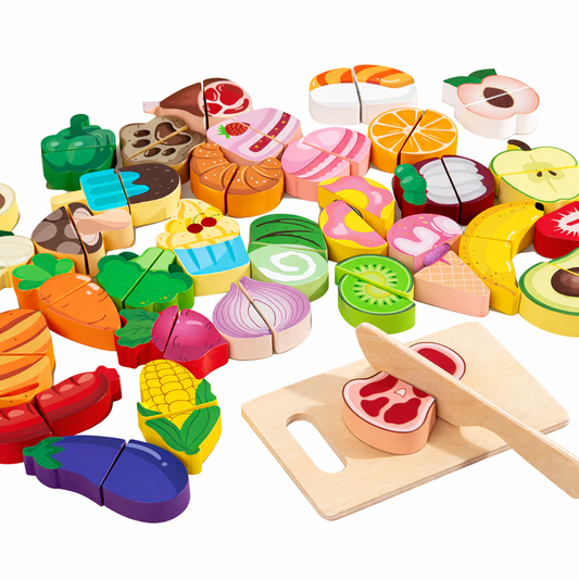 Montessori Wooden Play Food Set – Kids Kitchen Cutting Toy