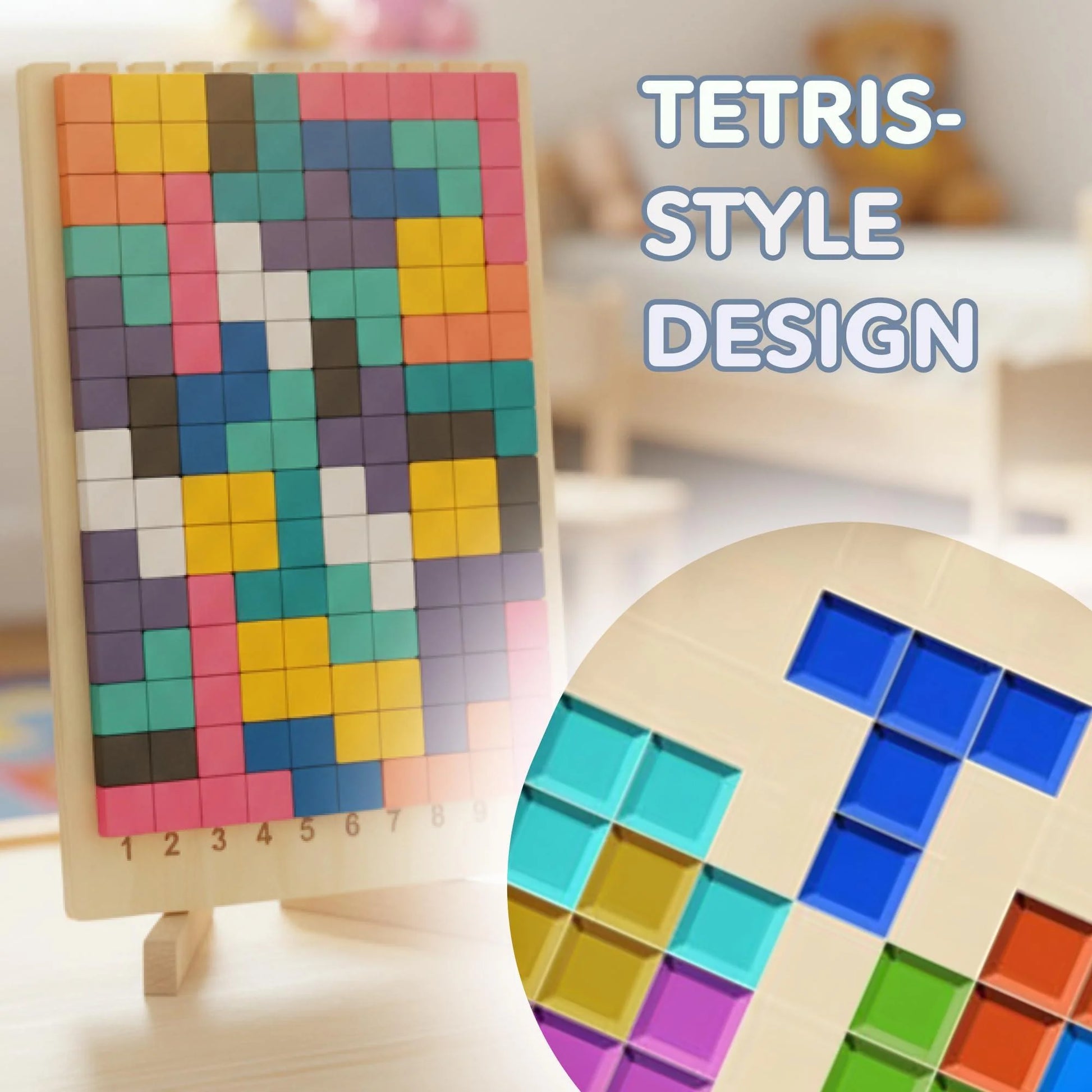 Wooden Puzzle Blocks Montessori Brain Blocks & Stacki Style 10 Challenge Cards Numbered Tray & Grid Guide Educational Game for Kids Ages 3 to 5 Russian Blocks Style Learning Game