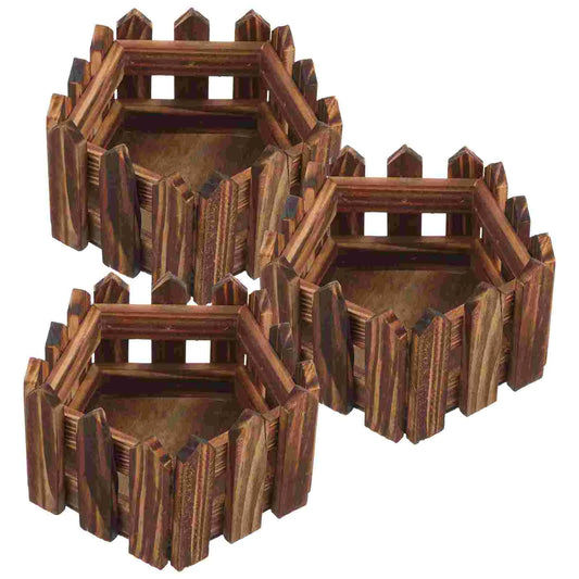 3 Pcs Pots for Plants Wooden Bucket Flowerpot Window Planter Indoor Succulents Carbonized Mini Windowsill