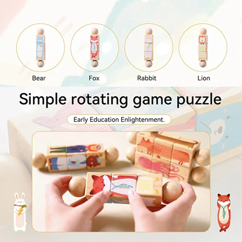 Baby Wooden Rotating Jigsaw Puzzle Hand Bell Toy Baby Mobile Musical Rattle Toy Montessori Puzzle Game for Babies Newbaby Gift