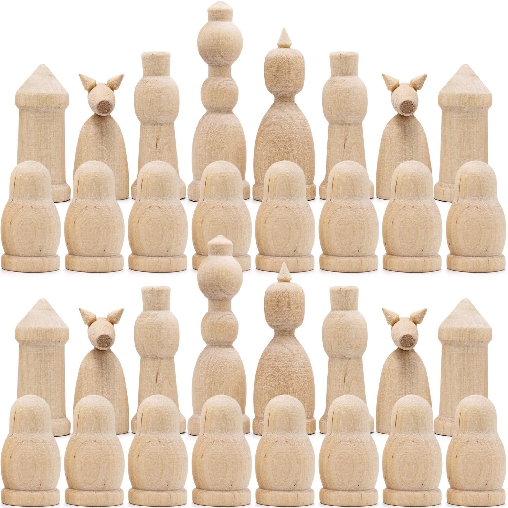 Unfinished Wood Chess Pieces Only Set of 32 Pcs Paint Your Own Chess Set DIY Kit