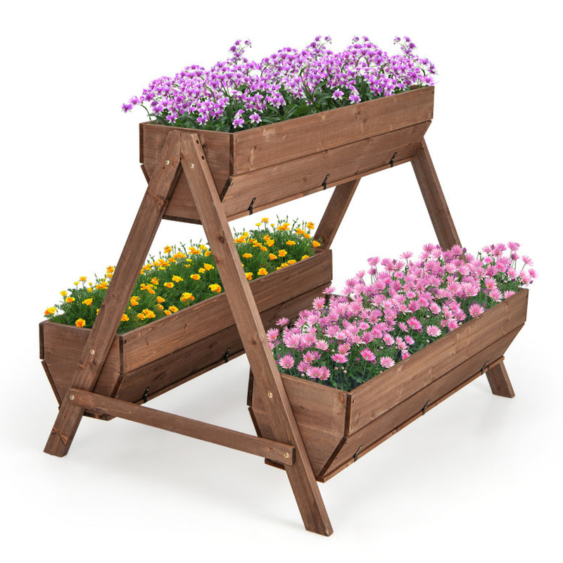 Freestanding Vertical Raised Garden Bed with 3 Wooden Planter Boxes