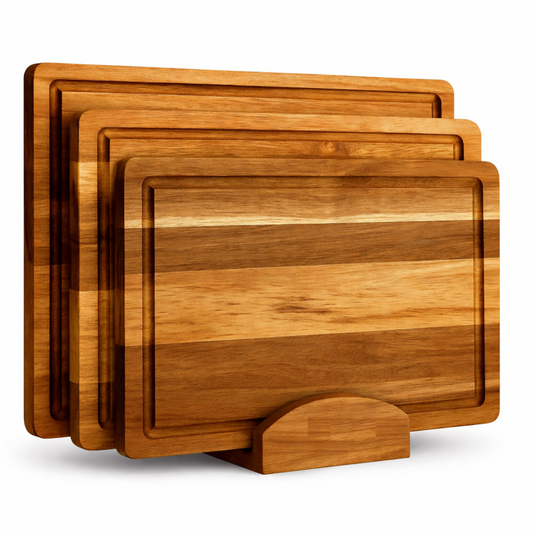 Acacia Wood Cutting Board Set (3 Pieces) with Holder