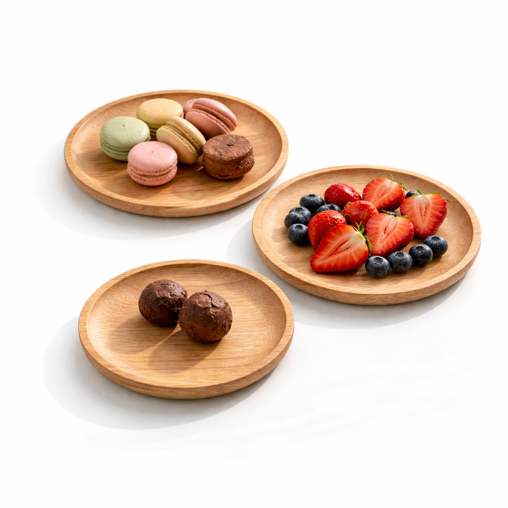Acacia Wood Serving Plate – Natural Round Dessert Dish