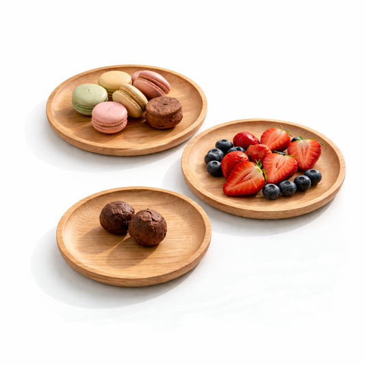 Acacia Wood Serving Plate – Natural Round Dessert Dish