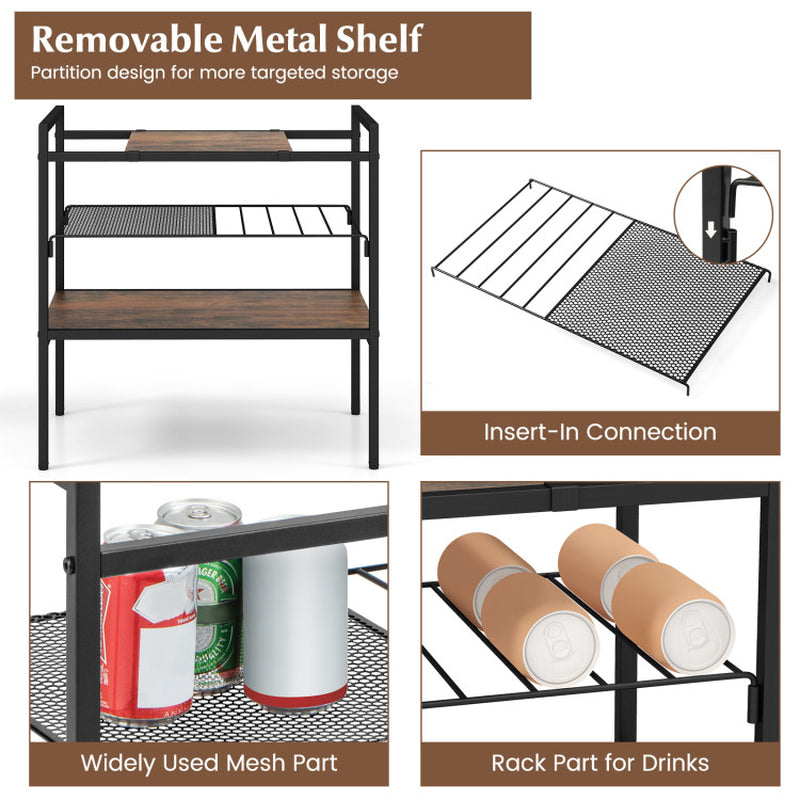 3-Tier Industrial Entryway Table with Removable Panel and Mesh Shelf