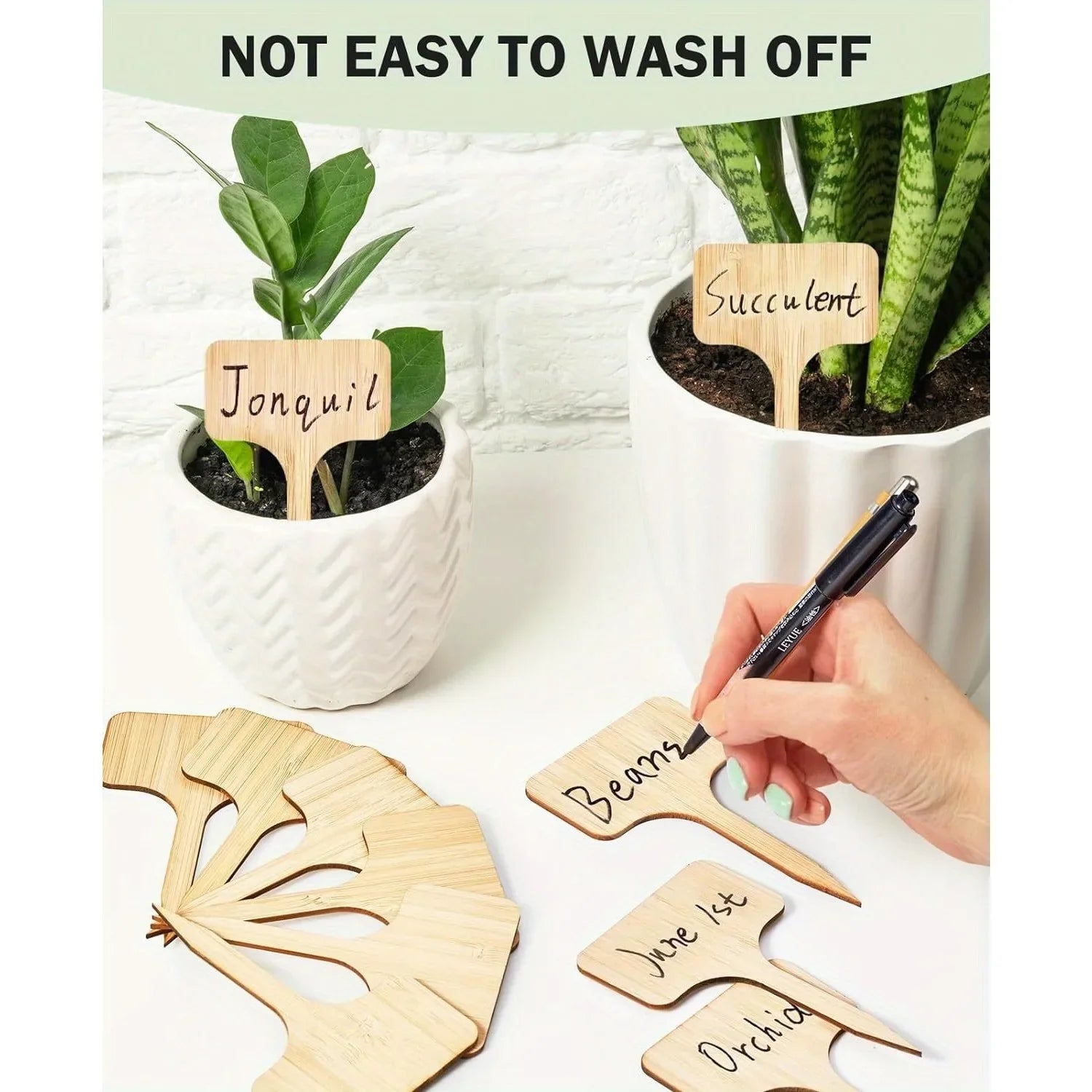 40Pcs Wooden Plant Labels, Eco-Friendly T-Type Bamboo Plant Labels Tags Garden Plant Markers for Seed Potted Herbs Flowers Vegetables