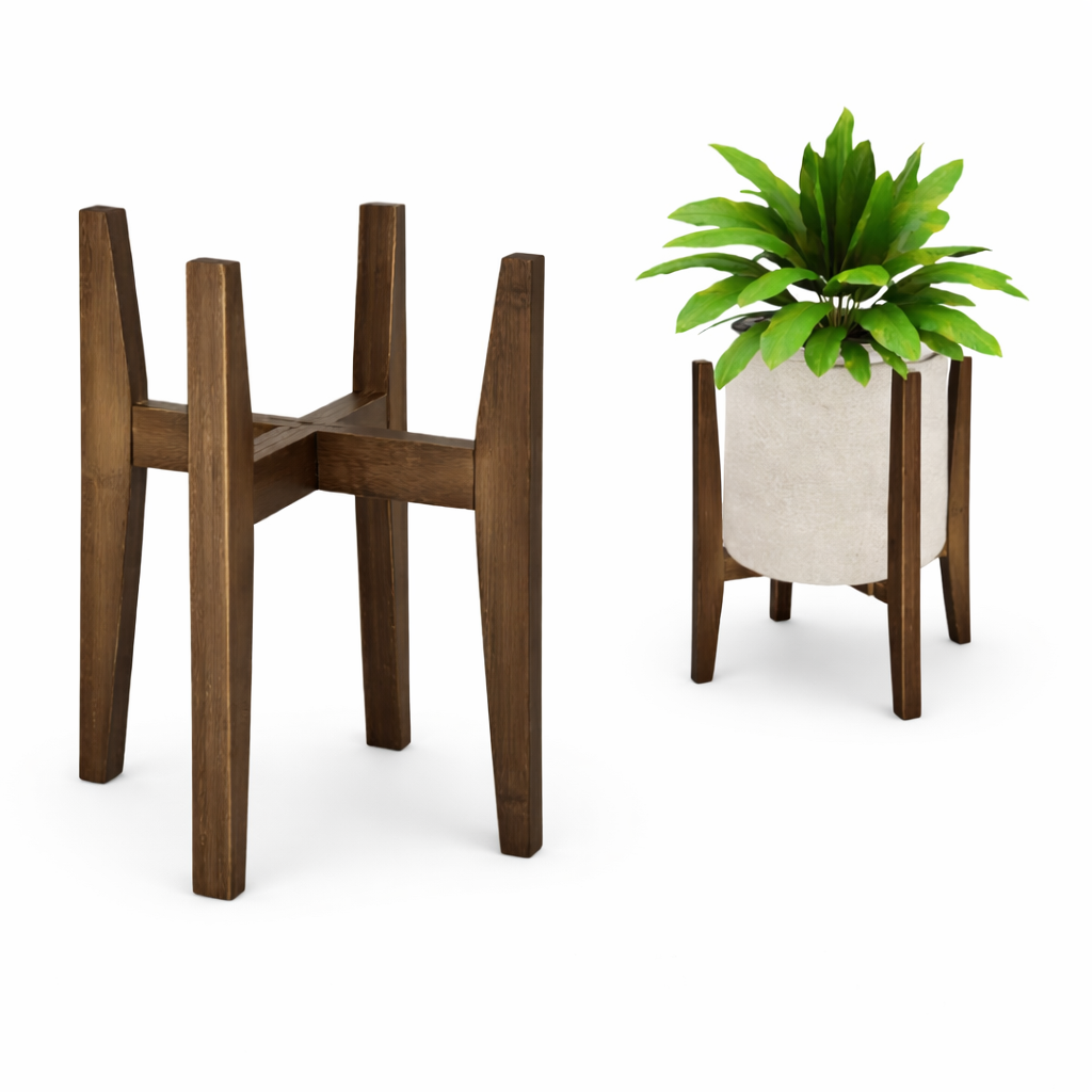 Adjustable Bamboo Plant Stand – Mid-Century Indoor Flower Pot Holder