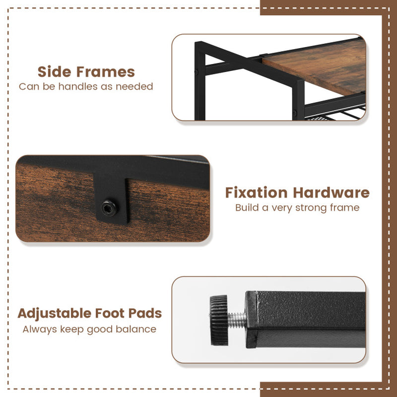 3-Tier Industrial Entryway Table with Removable Panel and Mesh Shelf