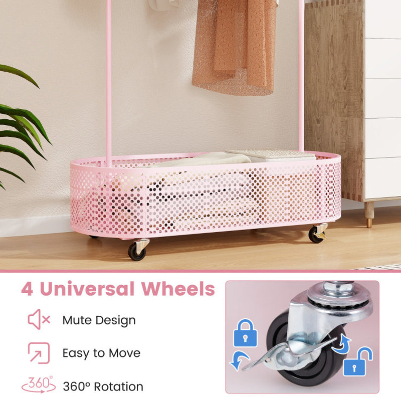 Kid Clothes Rack with 3 Adjustable Heights and Wheels