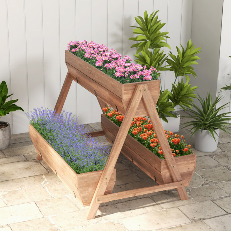Freestanding Vertical Raised Garden Bed with 3 Wooden Planter Boxes