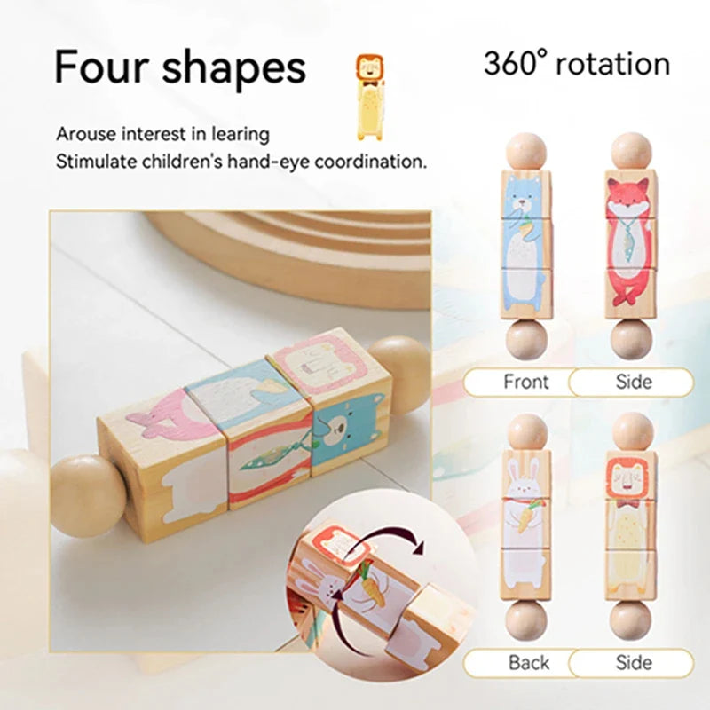 Baby Wooden Rotating Jigsaw Puzzle Hand Bell Toy Baby Mobile Musical Rattle Toy Montessori Puzzle Game for Babies Newbaby Gift