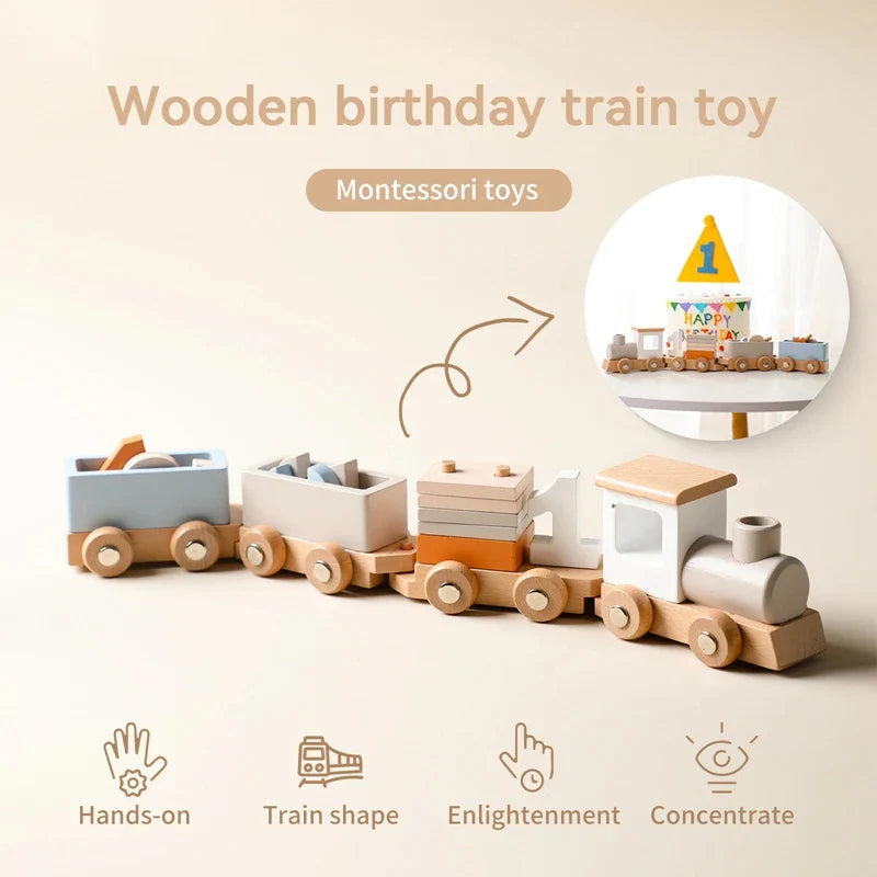 Wooden Train Set for Baby Toys with Numbers and Blocks Train Toy 12 PCS for Toddler Boys and Girls 1 2 3 4 5 Birthday Toys