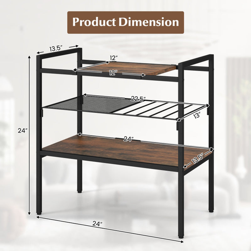 3-Tier Industrial Entryway Table with Removable Panel and Mesh Shelf