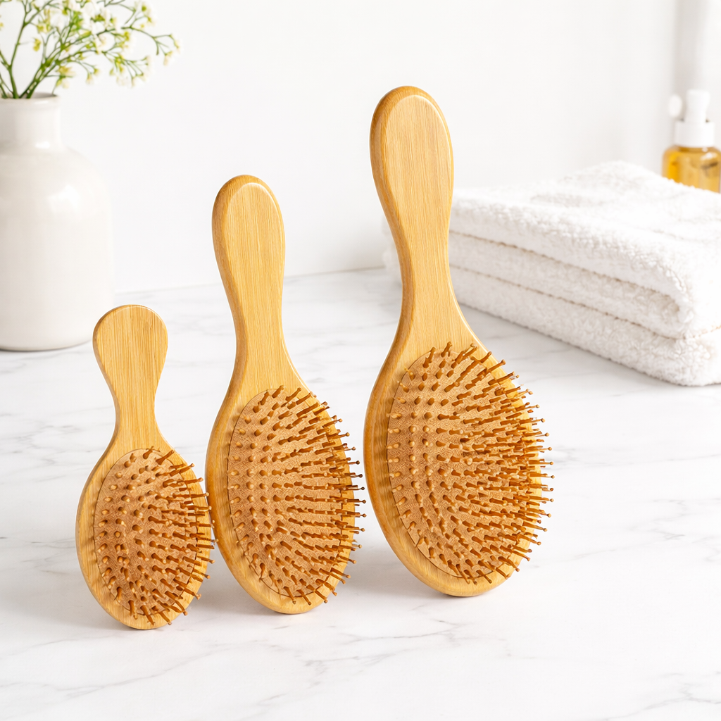 Bamboo Hair Brush Scalp Massager Anti-Static Detangling