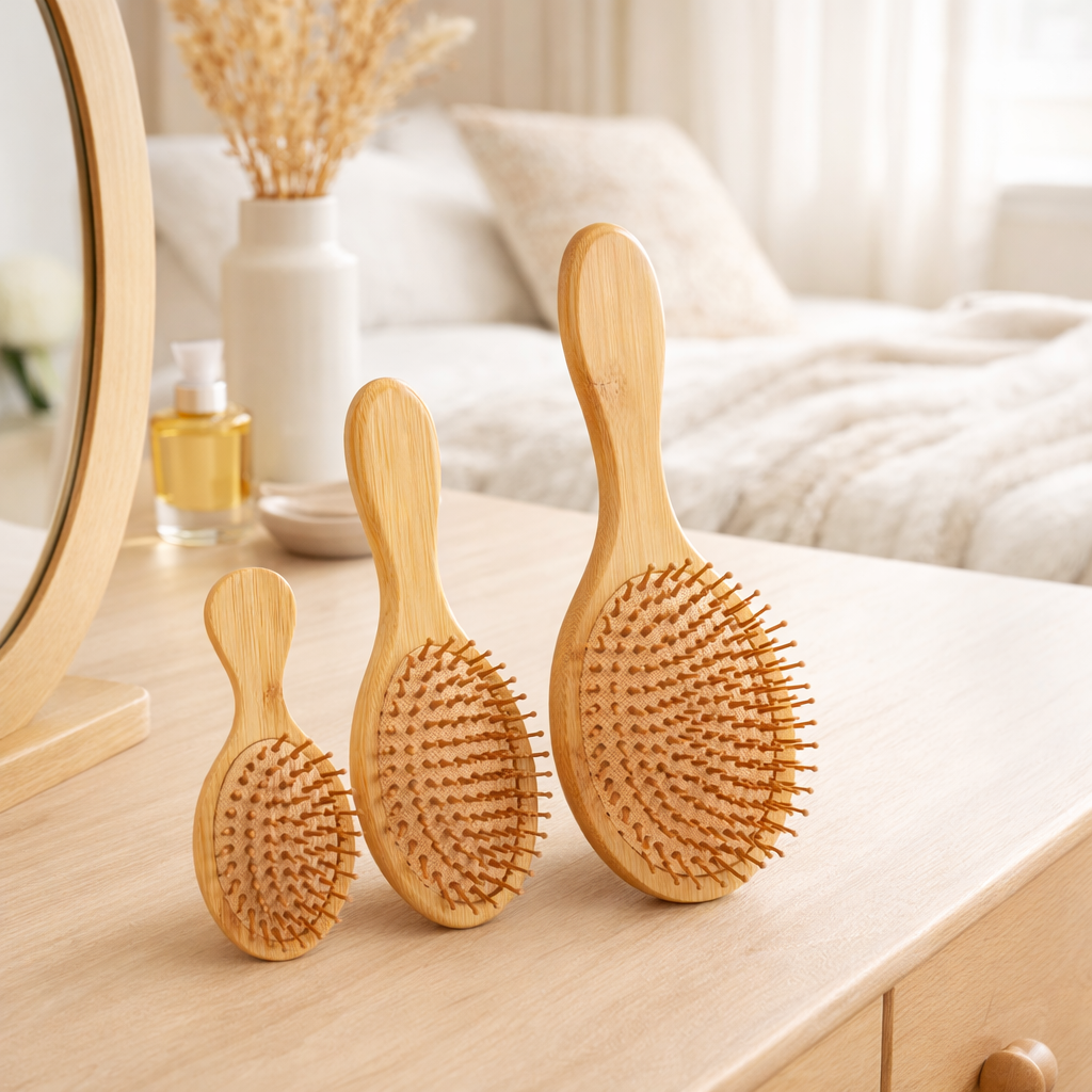 Bamboo Hair Brush Scalp Massager Anti-Static Detangling
