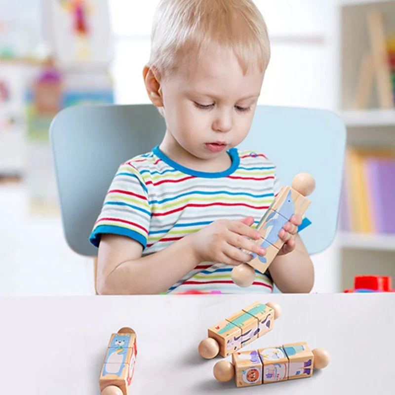 Baby Wooden Rotating Jigsaw Puzzle Hand Bell Toy Baby Mobile Musical Rattle Toy Montessori Puzzle Game for Babies Newbaby Gift