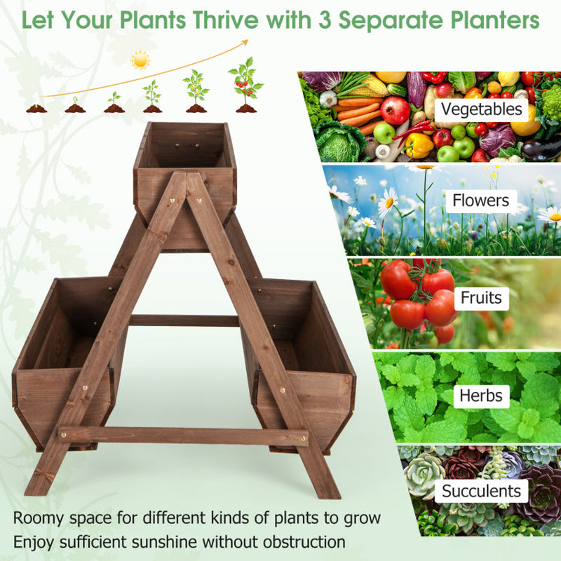 Freestanding Vertical Raised Garden Bed with 3 Wooden Planter Boxes
