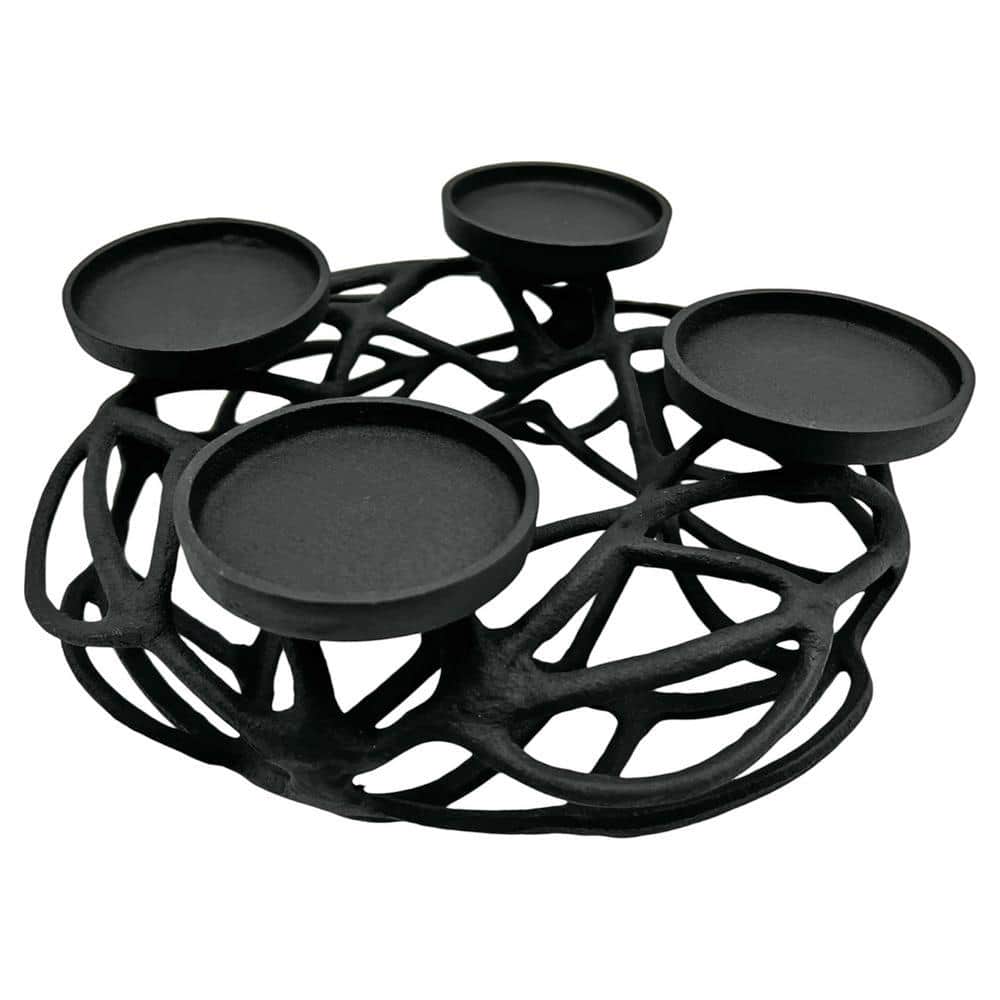 Black 12 In. X 12 In. Aluminum Four Leg Tea Light Metal Candle Holder