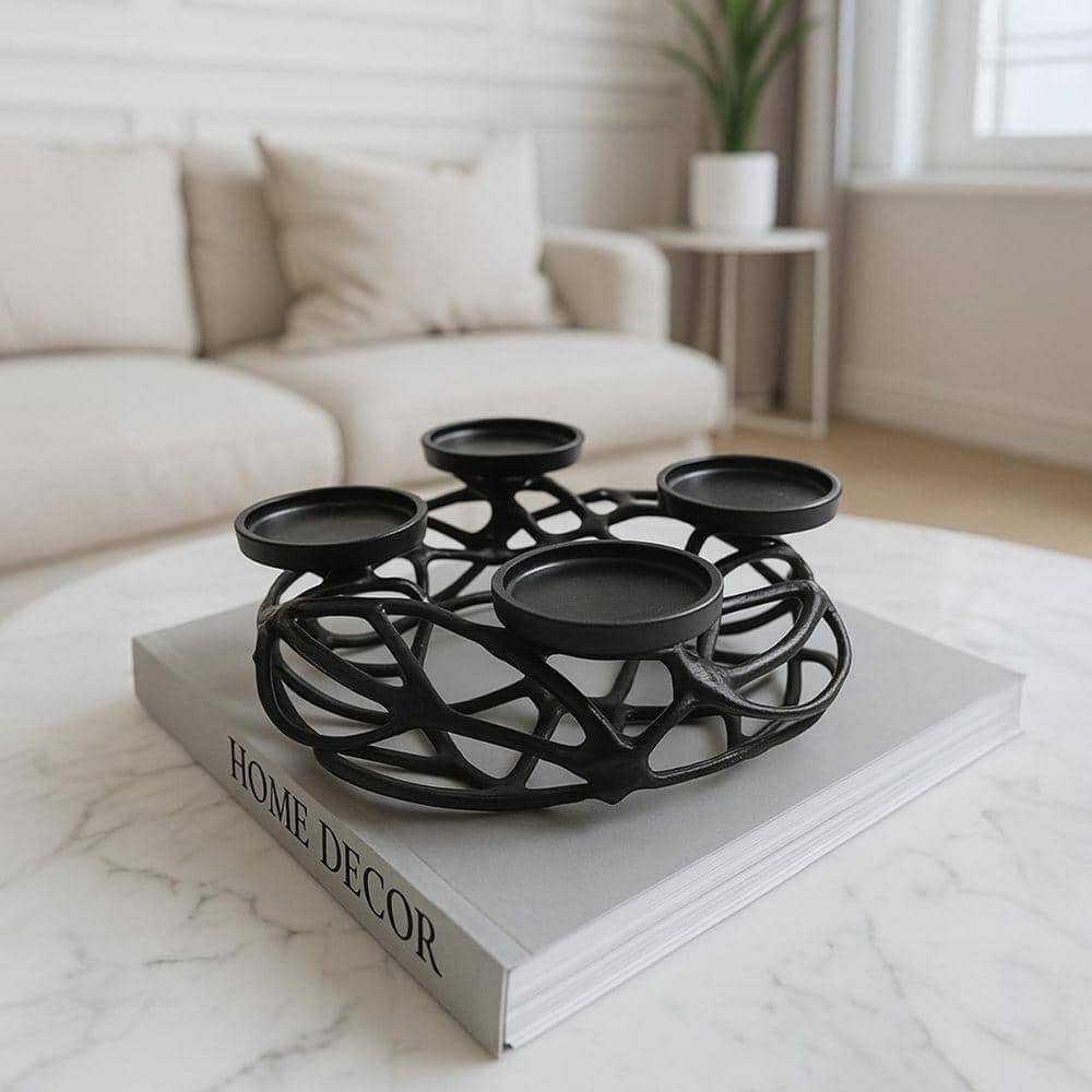 Black 12 In. X 12 In. Aluminum Four Leg Tea Light Metal Candle Holder