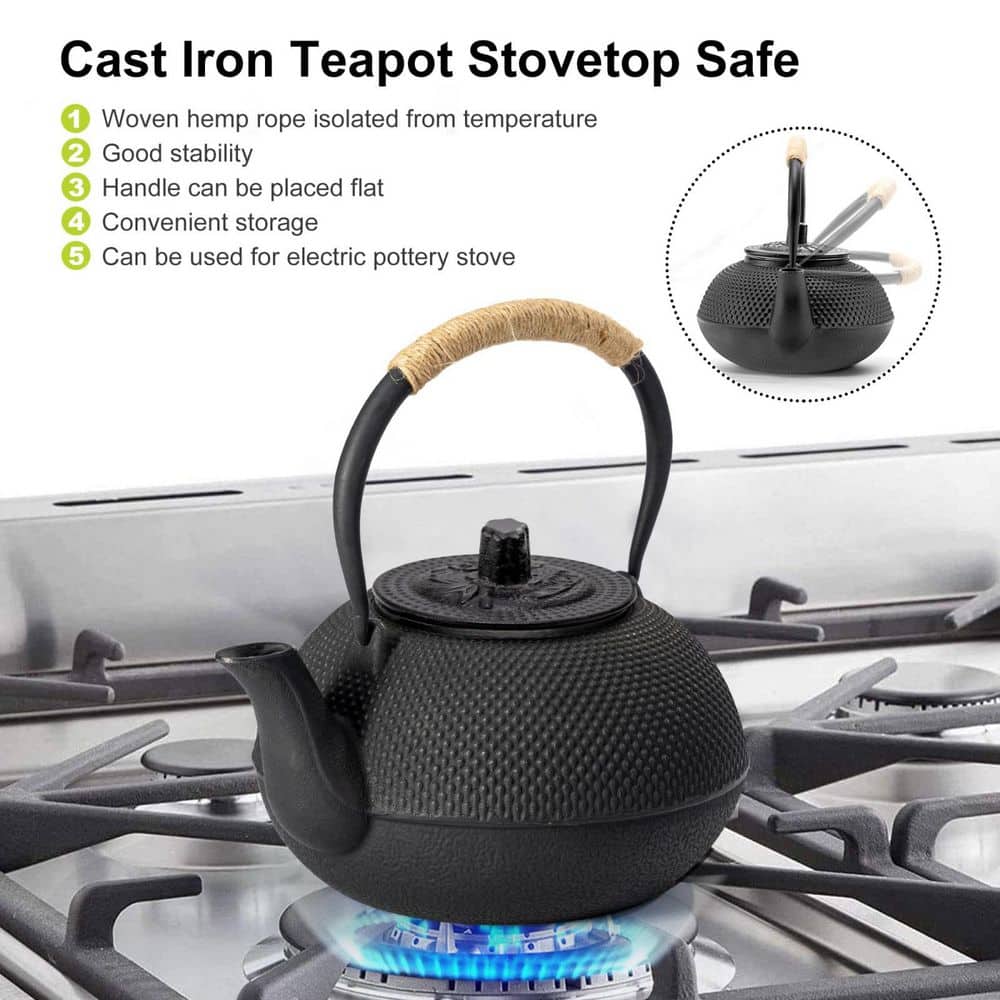 2-Cup 22 Oz. Cast Iron Tea Pot with Stainless Steel Infuser, Tea Kettle with Enameled Interior for Stovetop