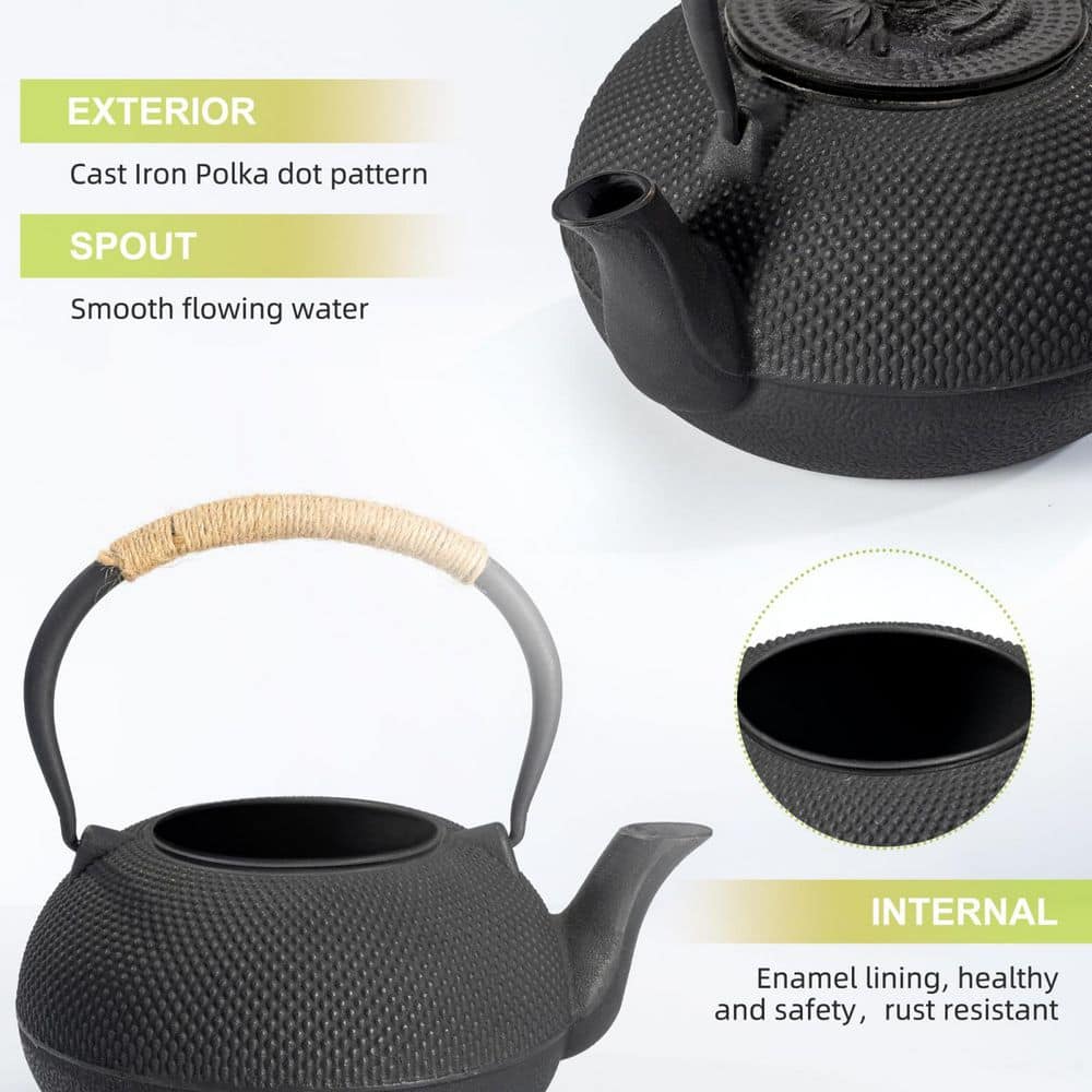 2-Cup 22 Oz. Cast Iron Tea Pot with Stainless Steel Infuser, Tea Kettle with Enameled Interior for Stovetop