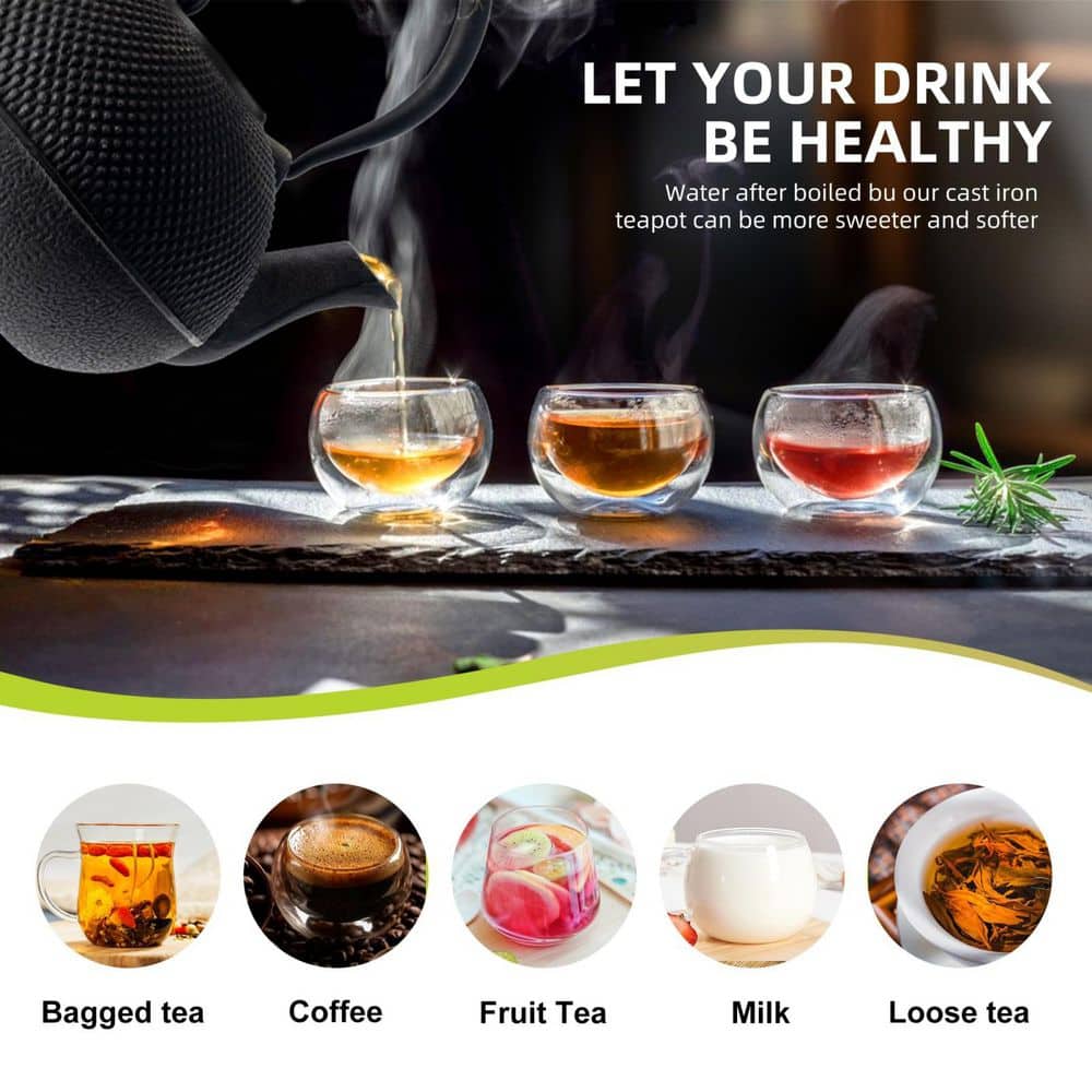 2-Cup 22 Oz. Cast Iron Tea Pot with Stainless Steel Infuser, Tea Kettle with Enameled Interior for Stovetop