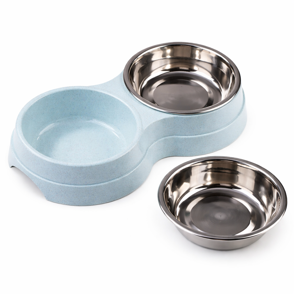 Double Stainless Steel Pet Bowl with Non-Slip Base
