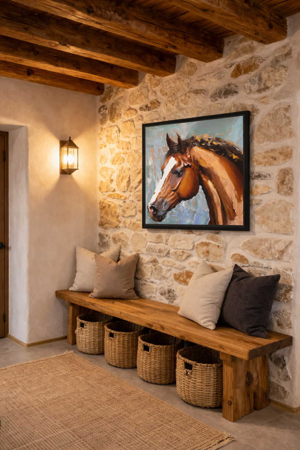 Brown Stallion Canvas Wall Art – Framed Horse Painting