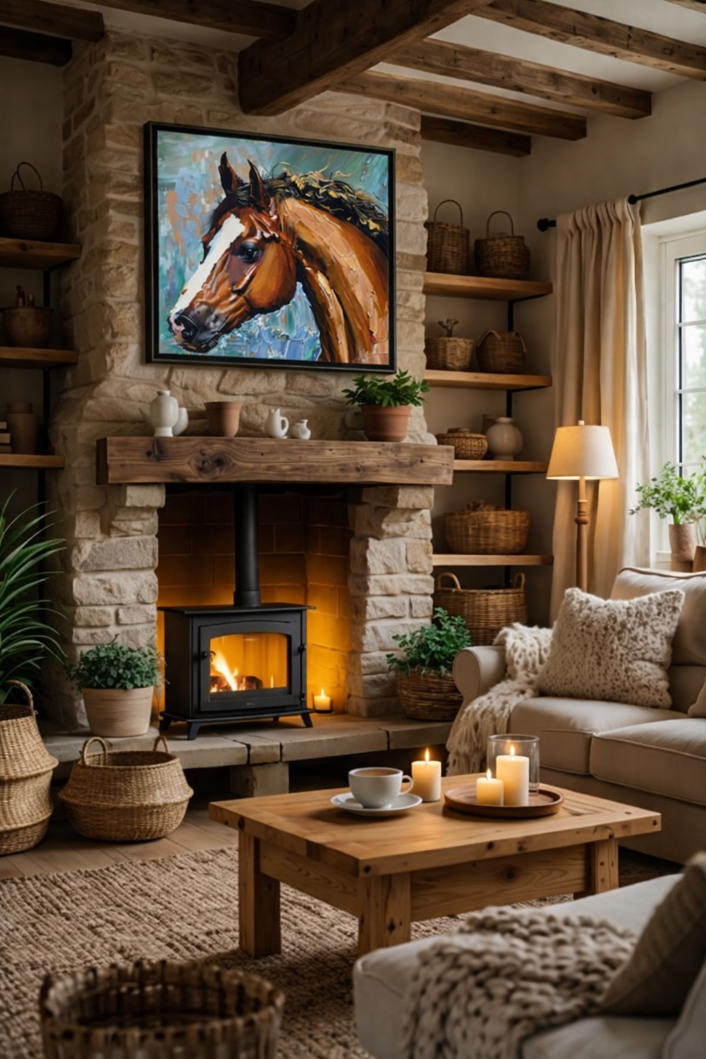Brown Stallion Canvas Wall Art – Framed Horse Painting